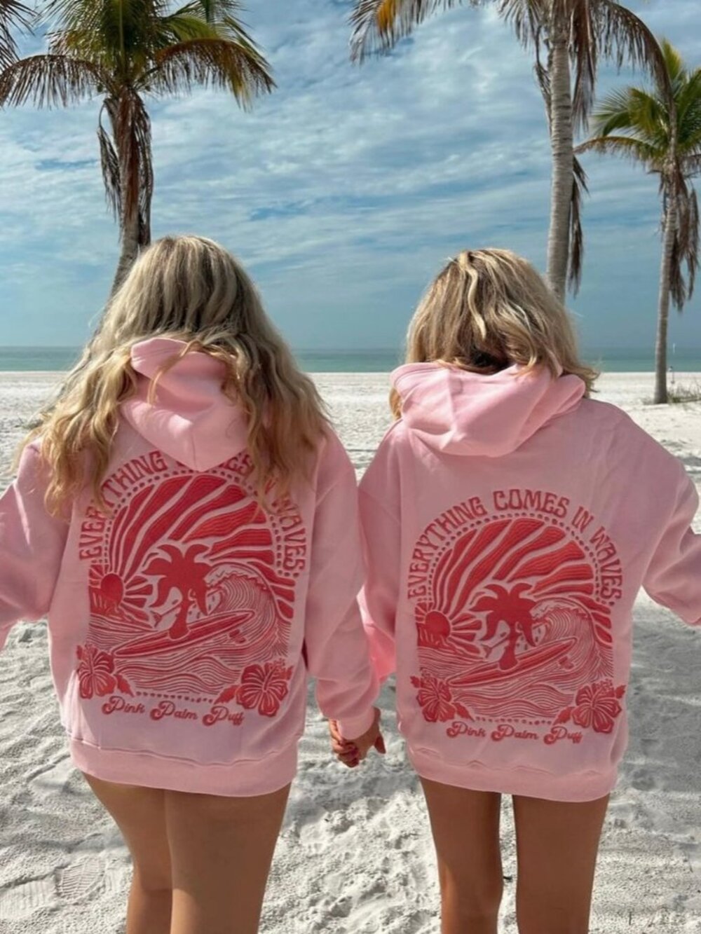 Pink Graphic Hoodie Sweatshirt - Palm Tree Surf Design - Picture 3 of 8
